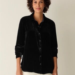Eileen Fisher Classic Black Velvet Button Down Shirt